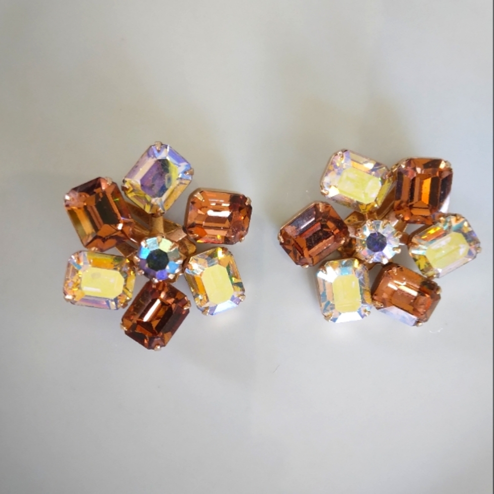 Kramer AB and brown rhinestone clip-on earrings